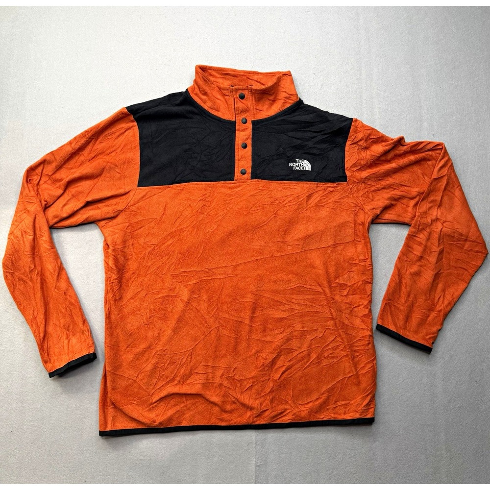 The North Face TKA Glacier Snap Neck Fleece Pullover Mens Large Orange Black L